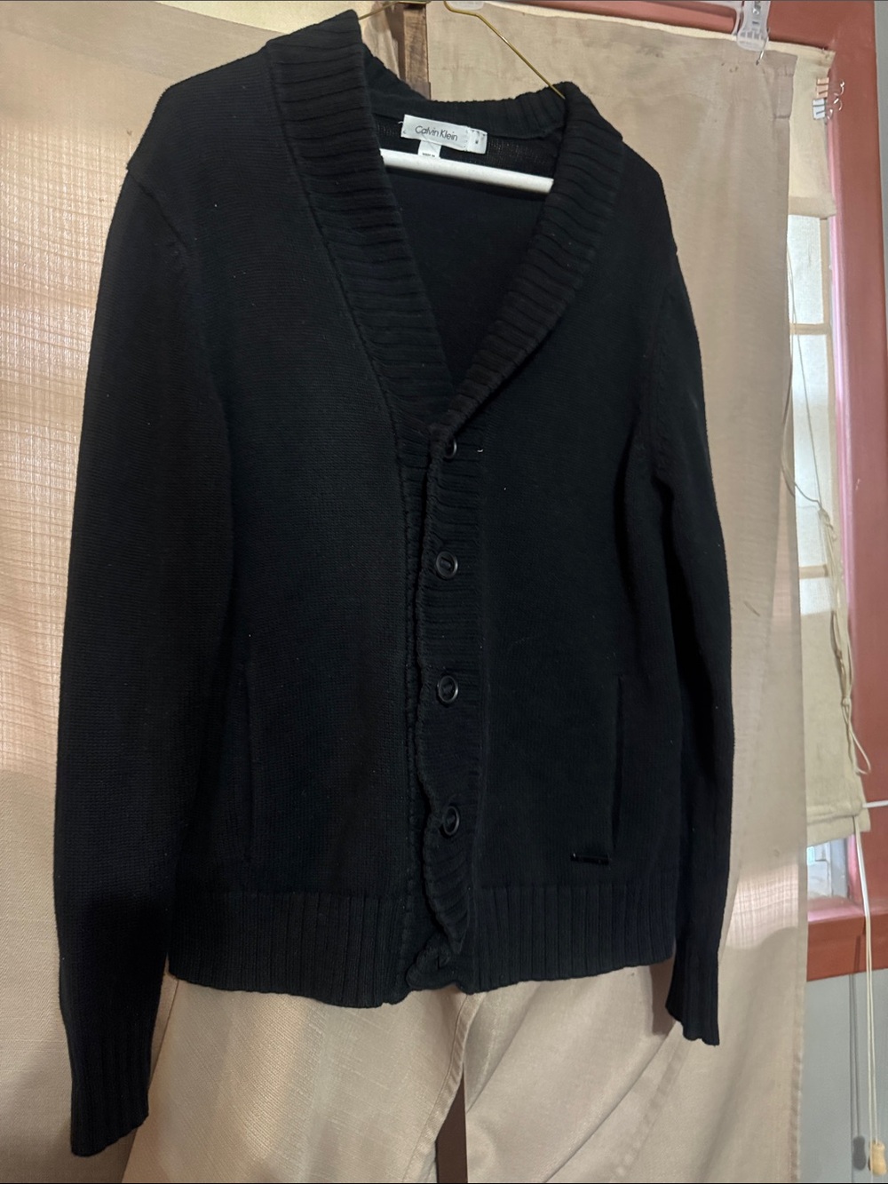 Calvin Klein Men’s Black Shawl-Collar Cardigan